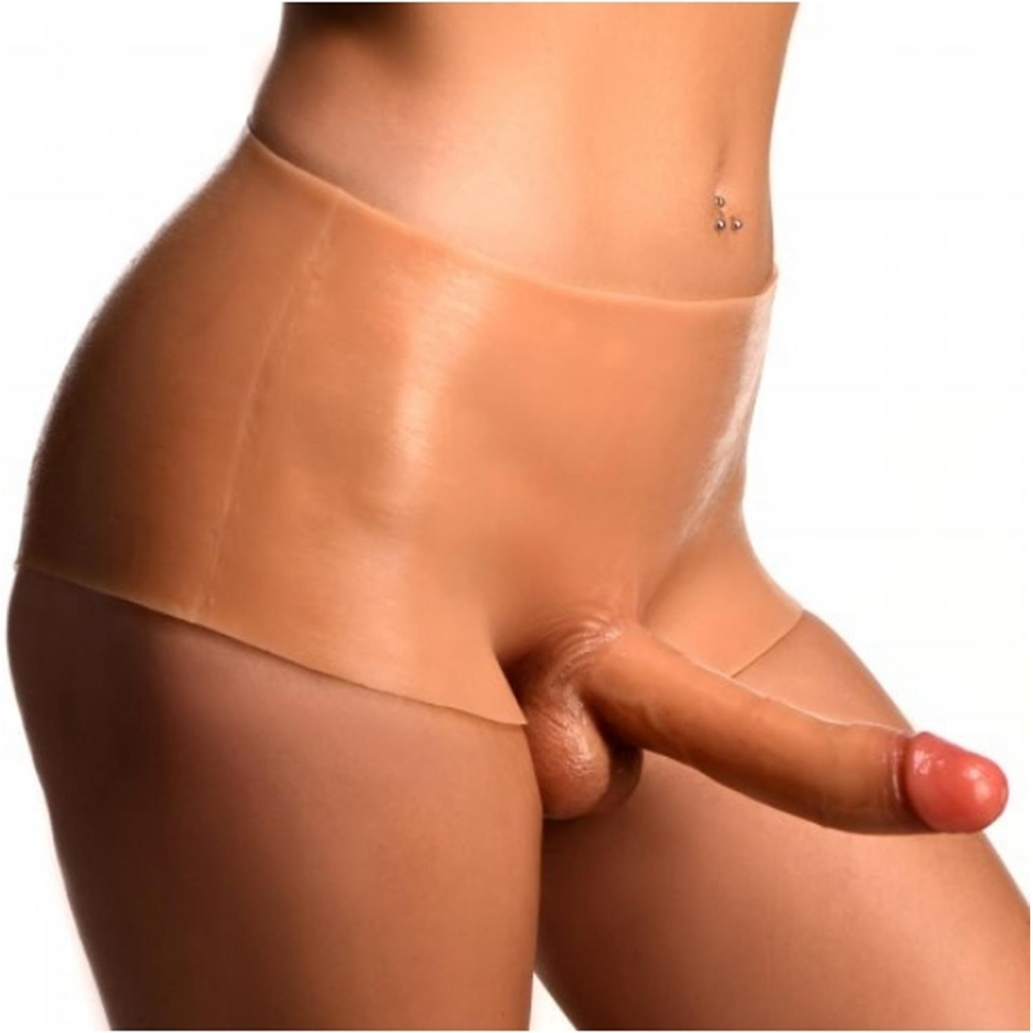 Giyilebilir Silikon Gerçekçi Dildo Pantolon Orta Boy Dolu penis 18 cm Strapon