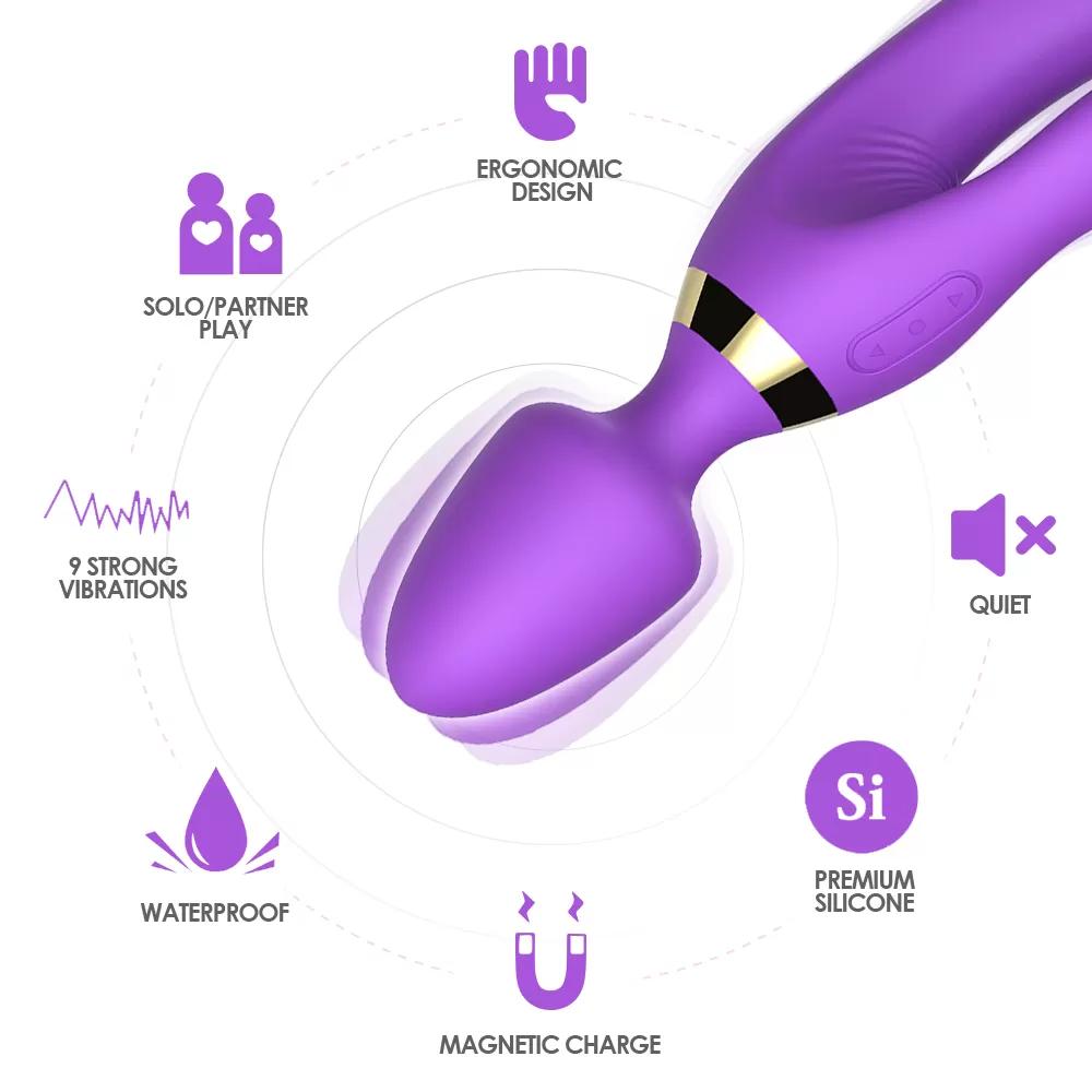 WOWYES Manyetik Şarjlı Su Geçirmez Titreşimli  Dildo Vibratör ve Massager 3 in 1 Arada 