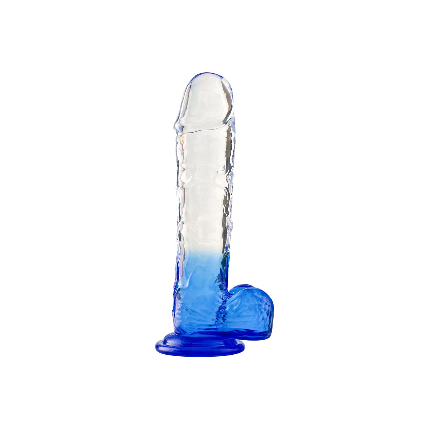 Şeffaf Realistik Dildo 20 cm alt kısımlar mavi renk 