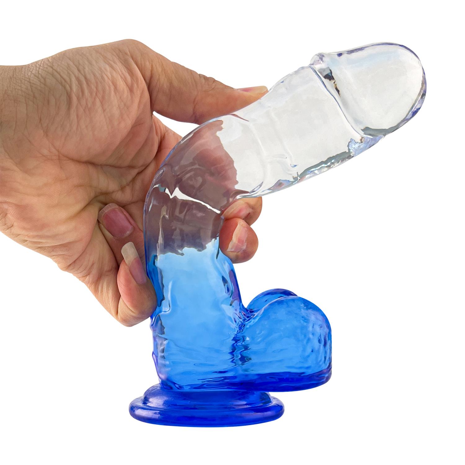 Şeffaf Realistik Dildo 20 cm alt kısımlar mavi renk 