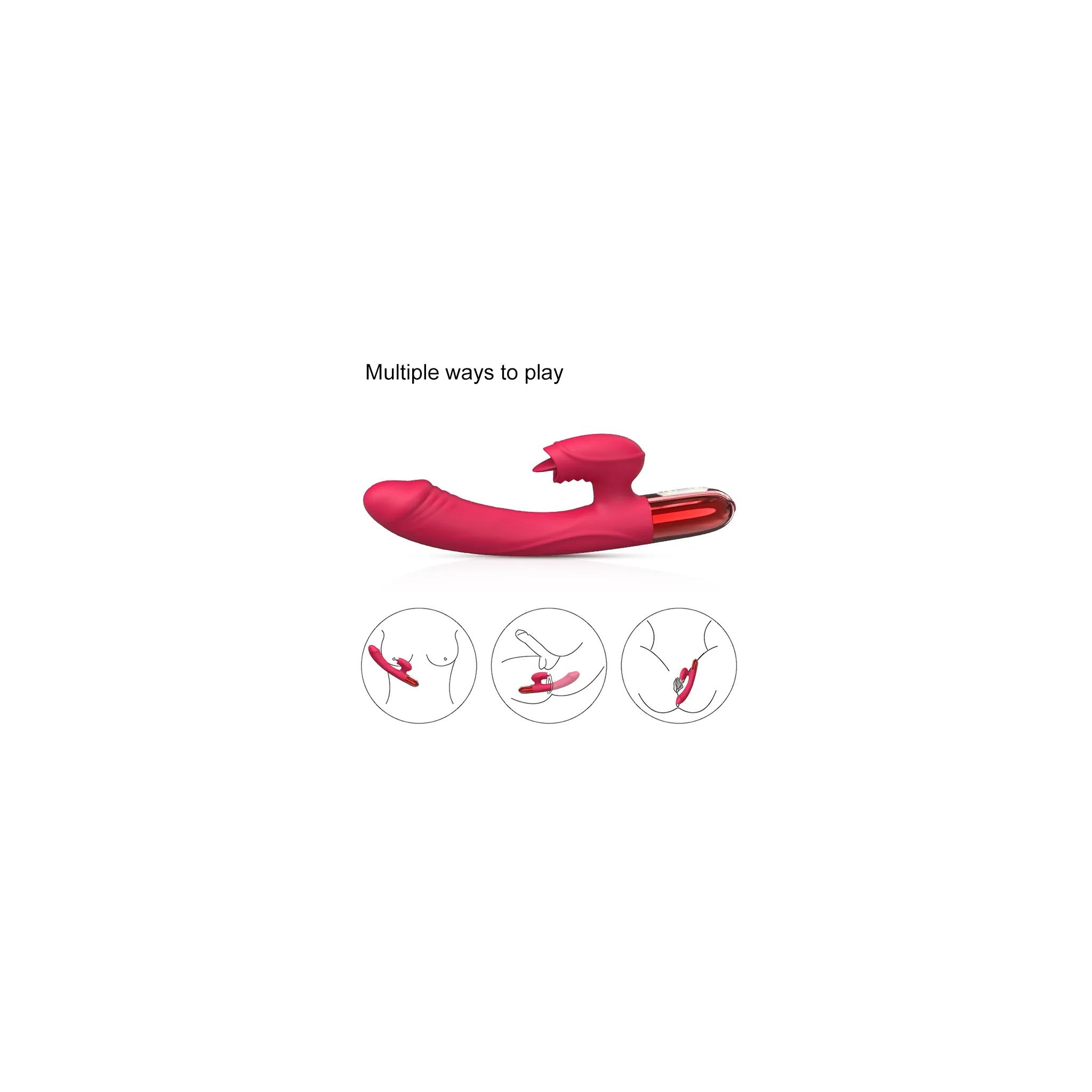 V2 Şarjlı Akıllı Isıtmalı Güçlü Titreşimli G-Spot Klitoris Uyarıcı  Penis 2 in 1 Dil Vibratör